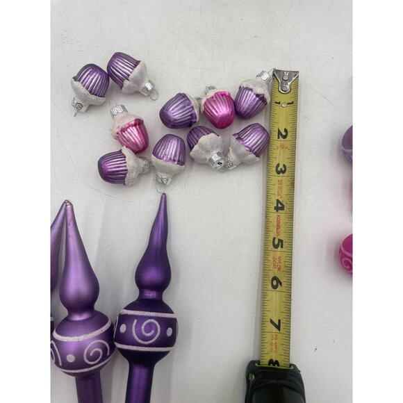 Vintage Purple Pink Glass Ornaments Set Tree Decor Retro Holiday Shiny Brite - Picture 3 of 6